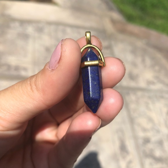 3 Chain Gold Choker w/ Blue Quartz & Heart Pendant - Picture 5 of 5